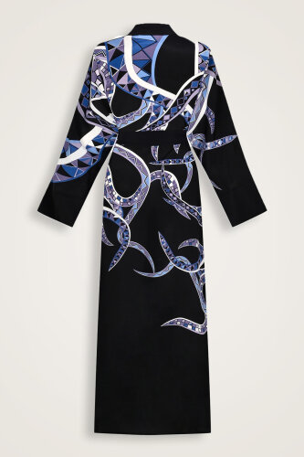 İmannoor x Rawdah Ahtapot Siyah-Saks Mavi İpek Kimono - 2