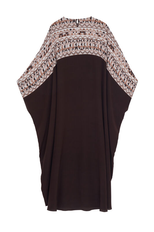 İmannoor x Rawdah Ahtapot Kahverengi Krep İpek Kaftan - 2