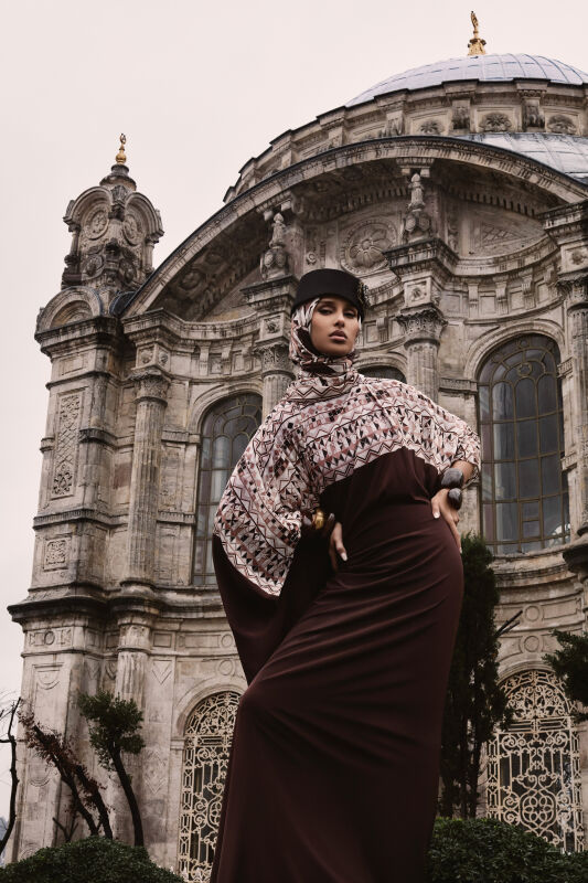 İmannoor x Rawdah Ahtapot Kahverengi Krep İpek Kaftan - 2