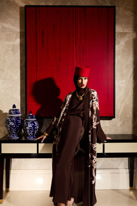 İmannoor x Rawdah Ahtapot Kahverengi Krep İpek Kimono - 2