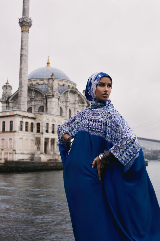 İmannoor x Rawdah Ahtapot Saks Krep İpek Kaftan - 2