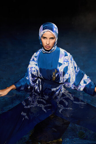 İmannoor x Rawdah Ahtapot Saks Krep İpek Kimono - 2