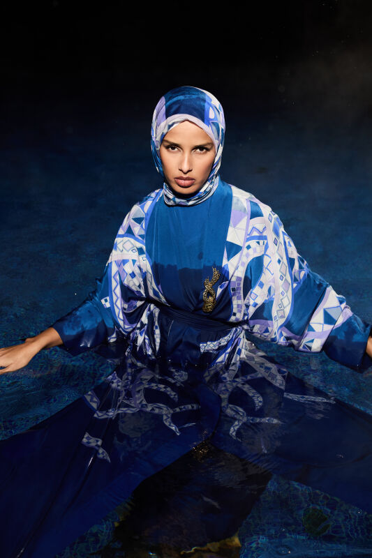 İmannoor x Rawdah Ahtapot Saks Krep İpek Kimono - 2