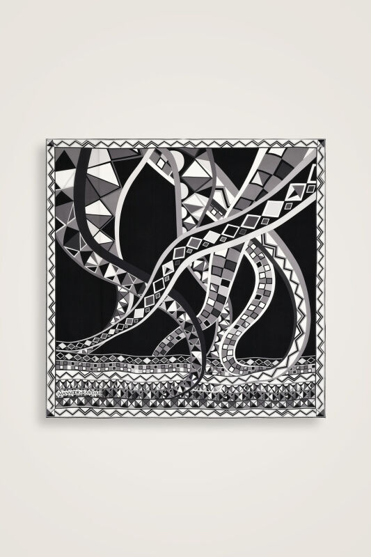 İmannoor x Rawdah Ahtapot Siyah-Beyaz İpek Büyük Eşarp 110x110 - 1