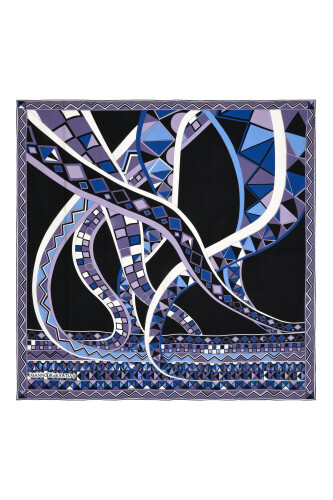 İmannoor x Rawdah Ahtapot Siyah-Mavi İpek Büyük Eşarp 110x110 