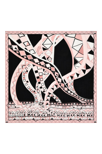 İmannoor x Rawdah Ahtapot Siyah-Pembe İpek Büyük Eşarp 110x110 
