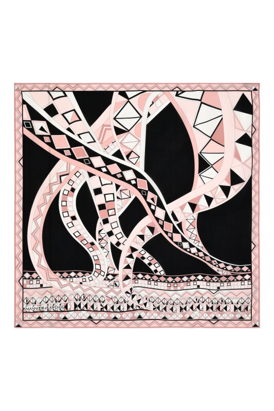 İmannoor x Rawdah Ahtapot Siyah-Pembe İpek Büyük Eşarp 110x110 - 1