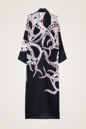 İmannoor x Rawdah Ahtapot Siyah-Pembe Krep İpek Kimono - 3