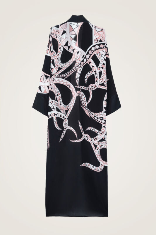İmannoor x Rawdah Ahtapot Siyah-Pembe Krep İpek Kimono - 3