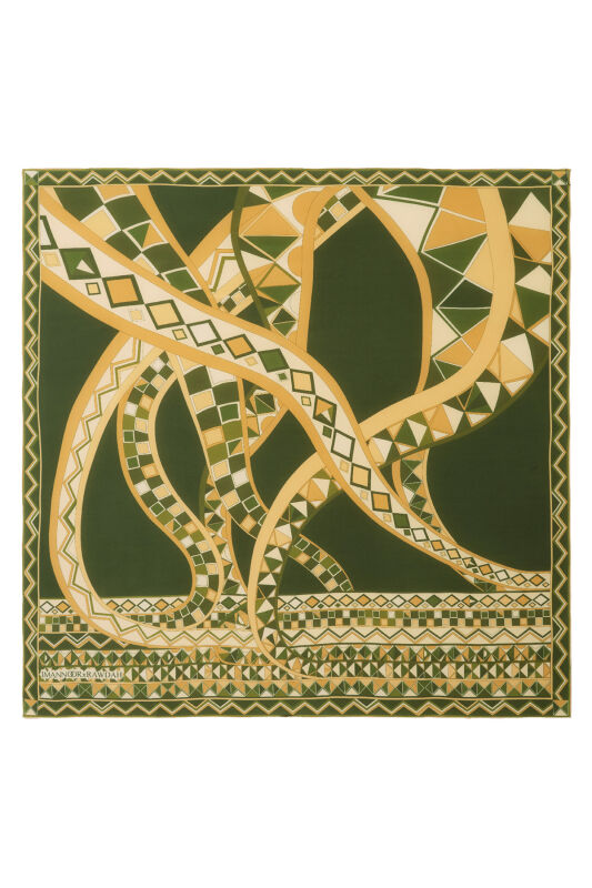 İmannoor x Rawdah Ahtapot Yeşil İpek Büyük Eşarp 110x110 - 1