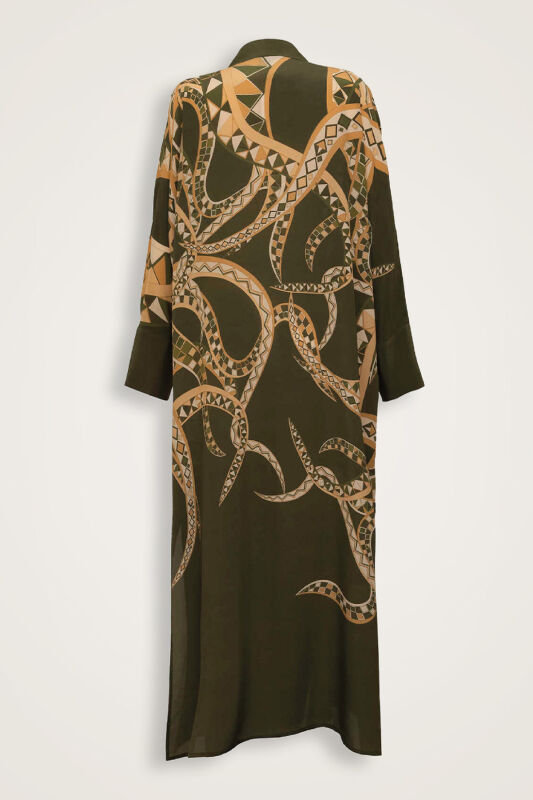 İmannoor x Rawdah Ahtapot Yeşil Krep İpek Kimono - 2