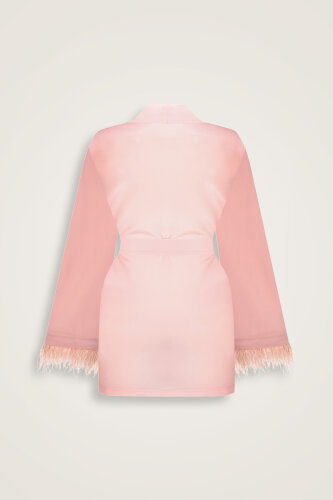 İmannoor x Rawdah Degrade Otrişli Pembe İpek Kısa Kimono - 2