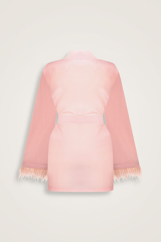 İmannoor x Rawdah Degrade Otrişli Pembe İpek Kısa Kimono - 2