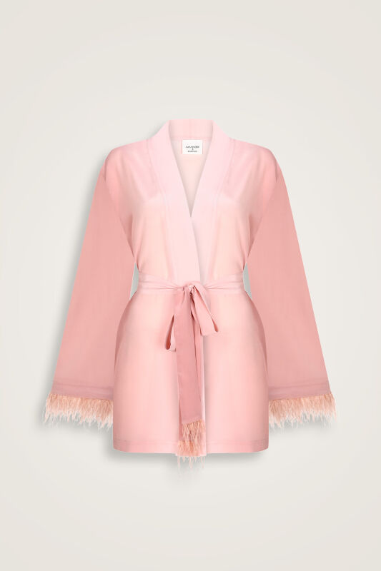 İmannoor x Rawdah Degrade Otrişli Pembe İpek Kısa Kimono - 1