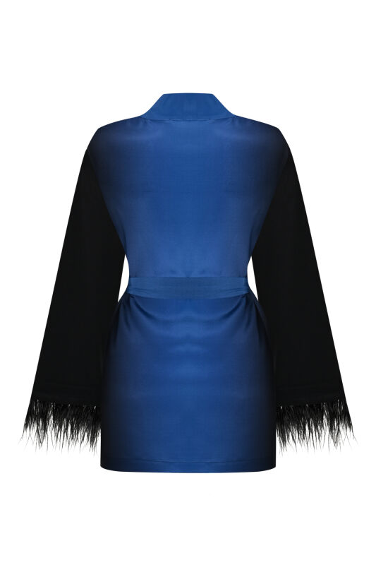 İmannoor x Rawdah Degrade Otrişli Siyah-Saks İpek Kısa Kimono - 2