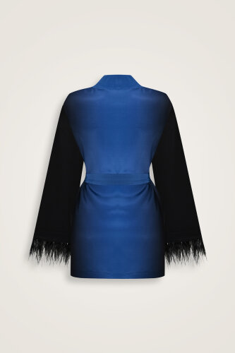 İmannoor x Rawdah Degrade Otrişli Siyah-Saks İpek Kısa Kimono - 2