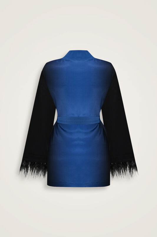 İmannoor x Rawdah Gradient Feathered Black-Saxe Blue Silk Short Kimono - 2