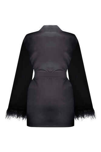 İmannoor x Rawdah Gradient Feathered Black-White Silk Short Kimono - 2