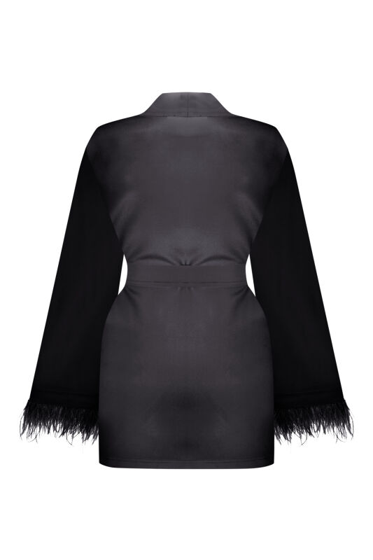 İmannoor x Rawdah Gradient Feathered Black-White Silk Short Kimono - 2