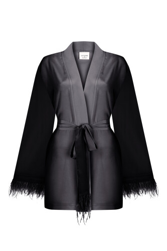 İmannoor x Rawdah Gradient Feathered Black-White Silk Short Kimono 