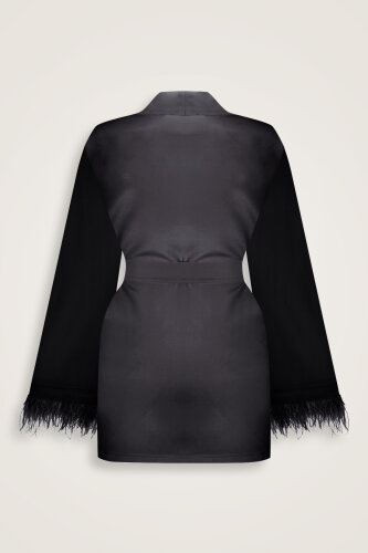 İmannoor x Rawdah Gradient Feathered Black-White Silk Short Kimono - 2