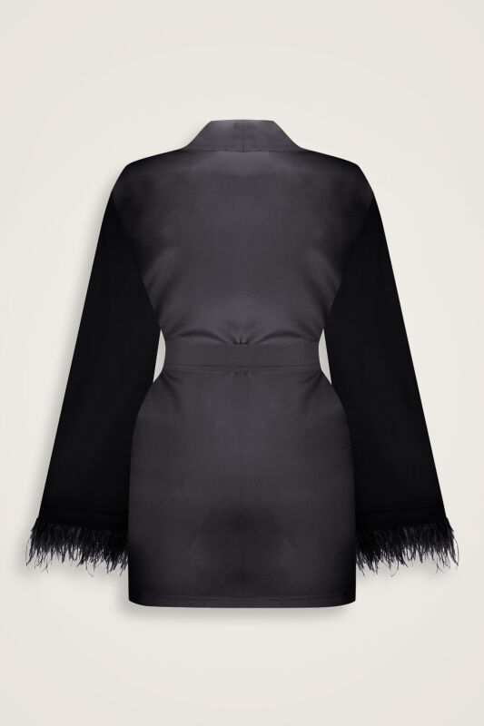 İmannoor x Rawdah Gradient Feathered Black-White Silk Short Kimono - 2