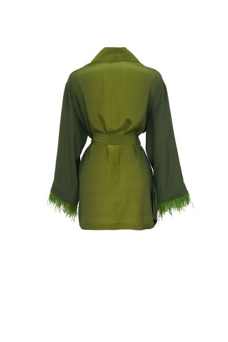 İmannoor x Rawdah Gradient Feathered Green Silk Short Kimono - 2