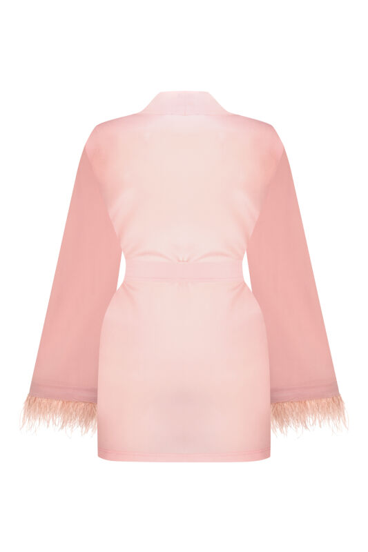 İmannoor x Rawdah Gradient Feathered Pink Silk Short Kimono - 2
