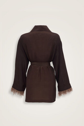 İmannoor x Rawdah Gradient Feathered Brown Silk Short Kimono - 2