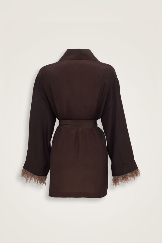 İmannoor x Rawdah Gradient Feathered Brown Silk Short Kimono - 2