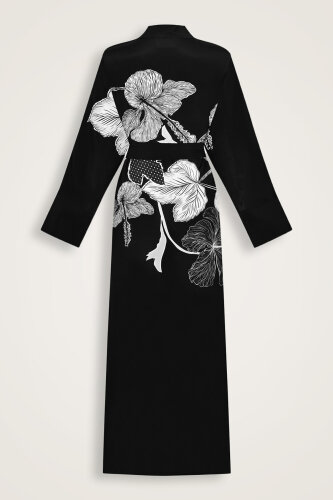 Imannoor x Rawdah Mecca Rose Black and White Crepe Silk Kimono - 2
