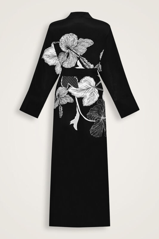 Imannoor x Rawdah Mecca Rose Black and White Crepe Silk Kimono - 2