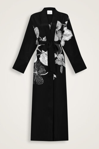 Imannoor x Rawdah Mecca Rose Black and White Crepe Silk Kimono - 1