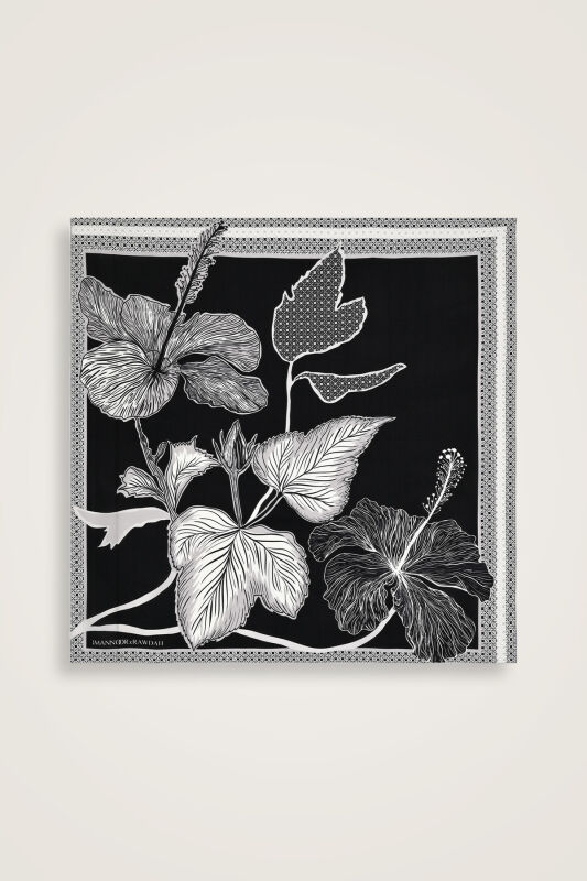 Imannoor x Rawdah Mecca Rose Black and White Silk Large Scarf 110x110 - 1