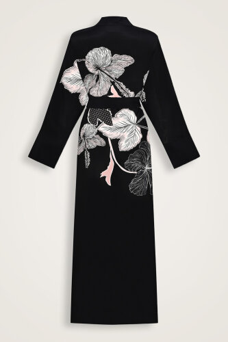 Imannoor x Rawdah Mecca Rose Black-Pink Crepe Silk Kimono - 2
