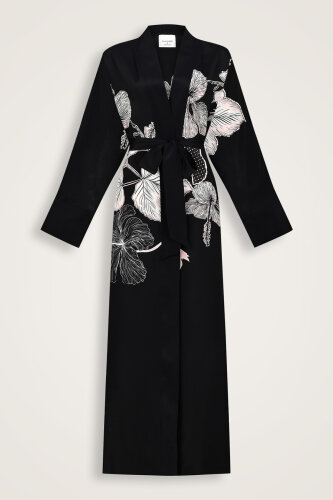 Imannoor x Rawdah Mecca Rose Black-Pink Crepe Silk Kimono 