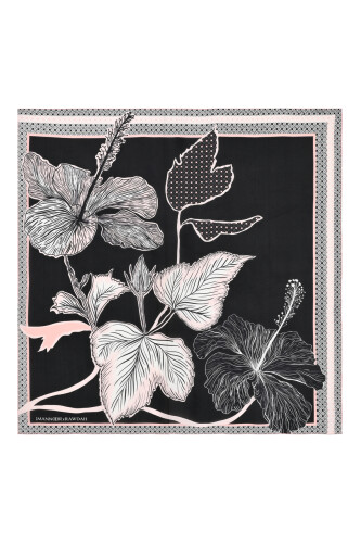 Imannoor x Rawdah Mecca Rose Black-Pink Silk Large Scarf 110x110 