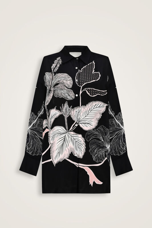 Imannoor x Rawdah Mecca Rose Black-Pink Silk Shirt - 1