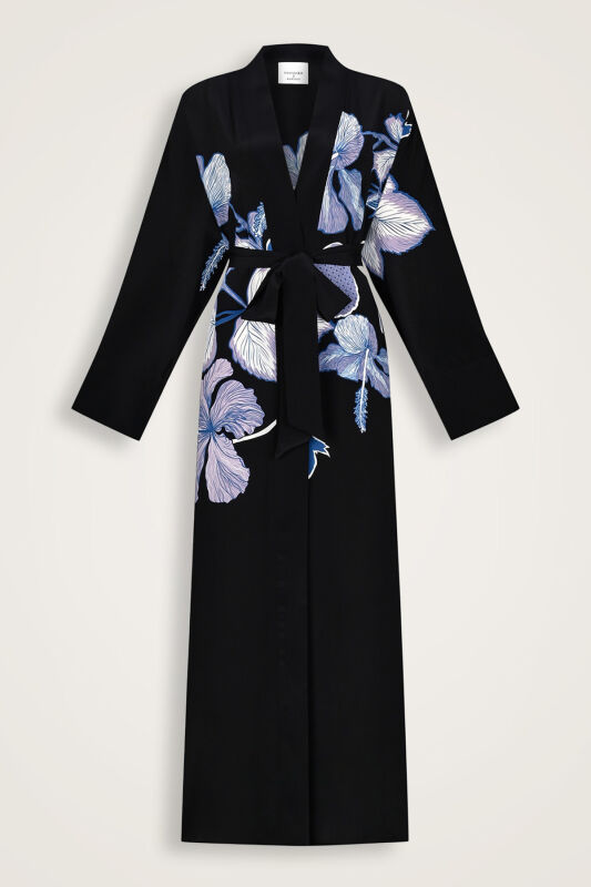Imannoor x Rawdah Mecca Rose Black-Sax Crepe Silk Kimono - 1