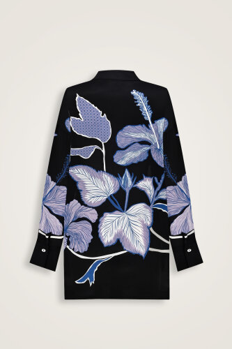 Imannoor x Rawdah Mecca Rose Black-Saxe Blue Silk Shirt - 2