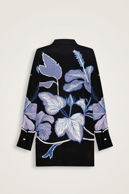 Imannoor x Rawdah Mecca Rose Black-Saxe Blue Silk Shirt - 2