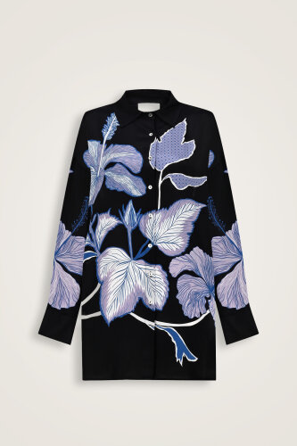 Imannoor x Rawdah Mecca Rose Black-Saxe Blue Silk Shirt 