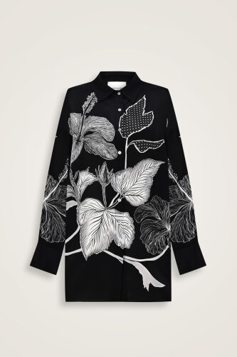 Imannoor x Rawdah Mecca Rose Black-White Silk Shirt - 1
