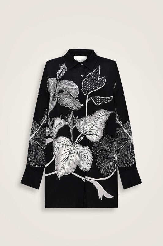 Imannoor x Rawdah Mecca Rose Black-White Silk Shirt - 1