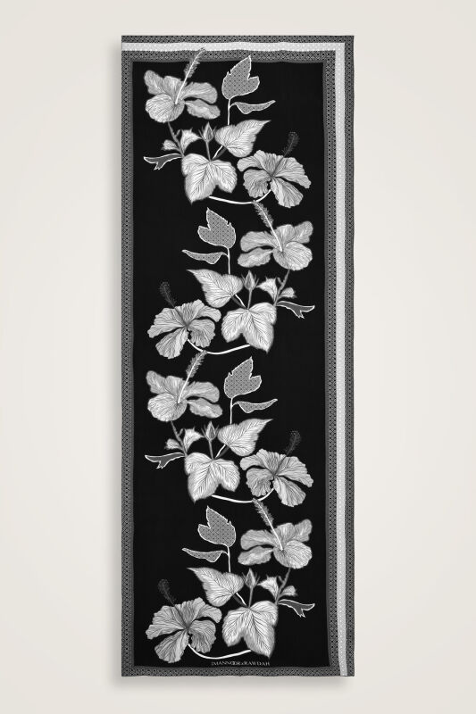 Imannoor x Rawdah Mecca Rose Black-White Viscose Shawl - 1