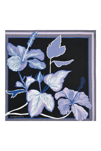 Imannoor x Rawdah Mecca Rose Blue-Black Silk Large Scarf 110x110 
