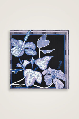 Imannoor x Rawdah Mecca Rose Blue-Black Silk Large Scarf 110x110 