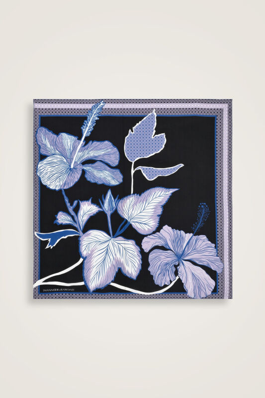 Imannoor x Rawdah Mecca Rose Blue-Black Silk Large Scarf 110x110 - 1