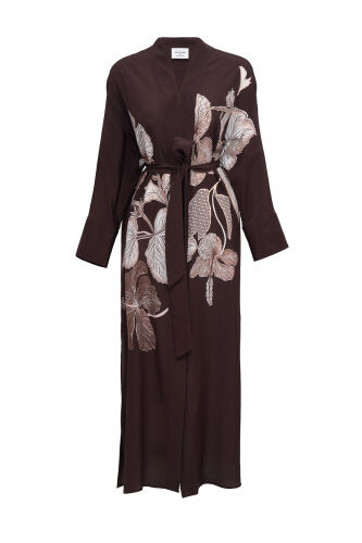 Imannoor x Rawdah Mecca Rose Coffee Crepe Silk Kimono 