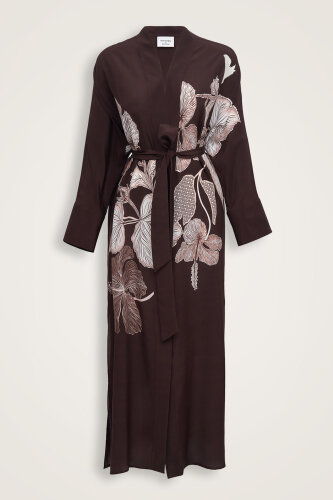 Imannoor x Rawdah Mecca Rose Coffee Crepe Silk Kimono 